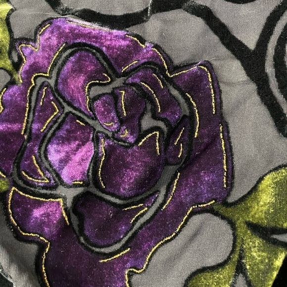 Vintage J & X Fringe Shall purple and black velvet silk - Picture 4 of 8